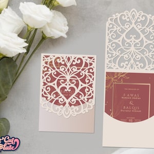 Hochzeit Umschlag 5x7, Hochzeitseinladung SVG, Taschenumschlag mit Herz Muster, Einladung Cover Vorlage Cricut Cameo Laser geschnitten, digital.