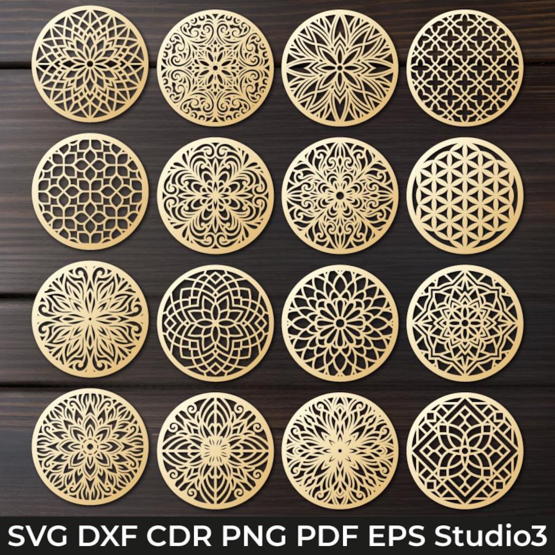 16 Patterned Coasters Laser Cut, CNC Plasma Cutting Coasters Set, Wood ...