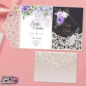 SVG Trifold pocket envelope 5x7, Invitation envelope, Lace Wedding invitation, Quinceanera Invite template Cricut Cameo Laser cut, digital.