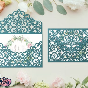 Zak bruiloft uitnodiging SVG, bruiloft knipsel envelop 5 x 7, kant papieren envelop sjabloon Cricut, Silhouette cameo, lasergesneden, digitaal.
