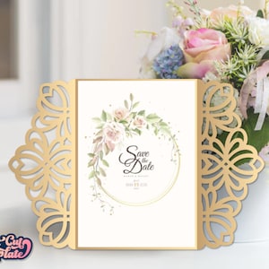 Modello di invito cancello SVG 5x7, Invito a nozze SVG Cricut, biglietto d'auguri Quinceañera, modello di taglio Cricut Cameo Taglio laser.