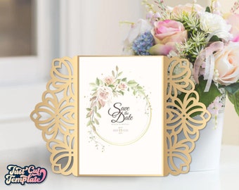 Gate invitation template SVG 5x7, Wedding invitation SVG Cricut, Quinceañera birthday card, cutting template Cricut Cameo Laser cut.