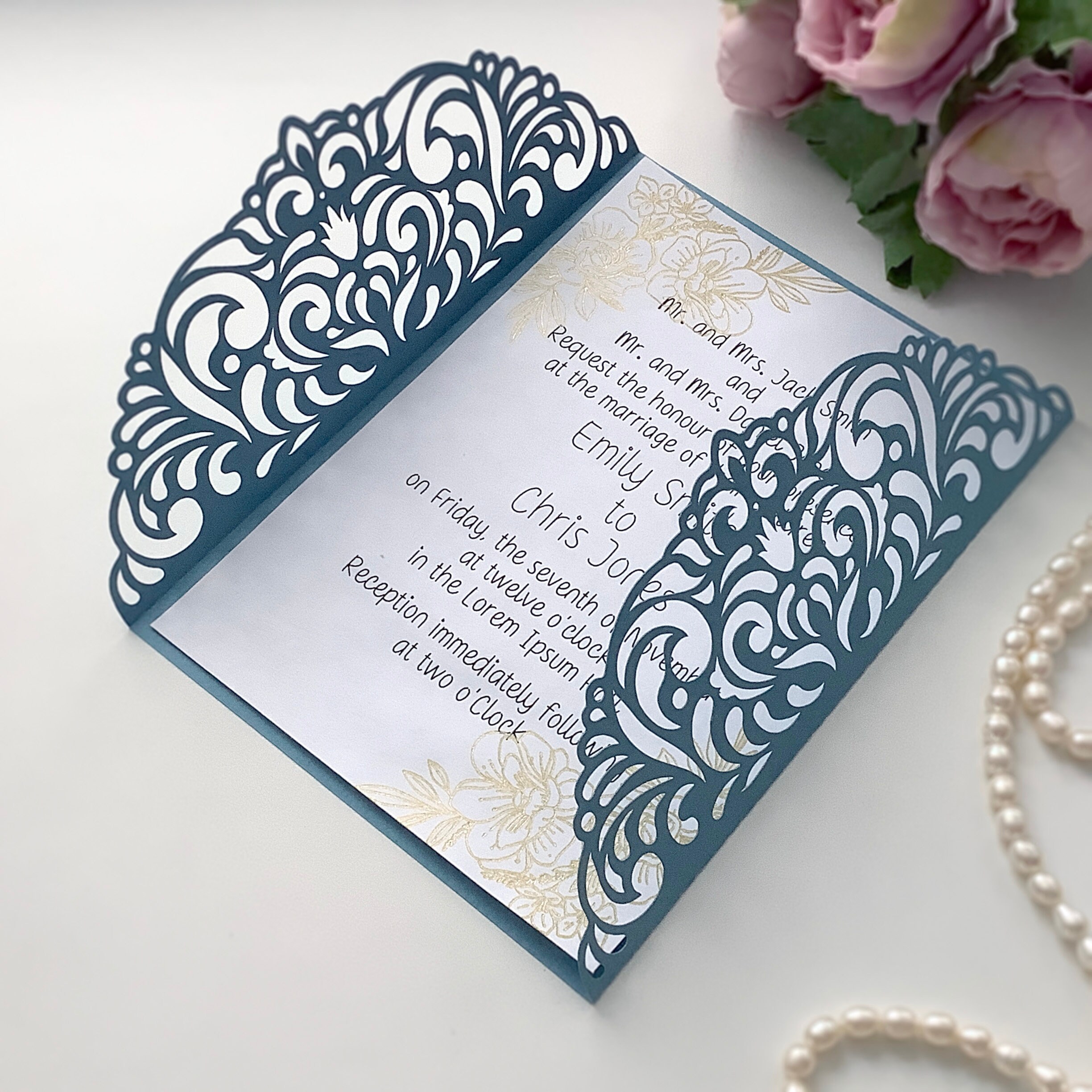 Wedding Invitation SVG 5x7, Lace Gate Fold Card Cricut, Wedding