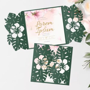 Tropical wedding invitation SVG set, 7 cut templates, Trifold envelope, Gate card, templates Cricut Cameo Laser cut SVG DXF Cdr Studio3 image 5