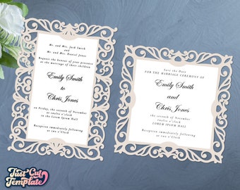 Wedding invitation card SVG templates, Save the Date card with cutout pattern, files for Cricut Cameo Laser cut, Wedding stationery.