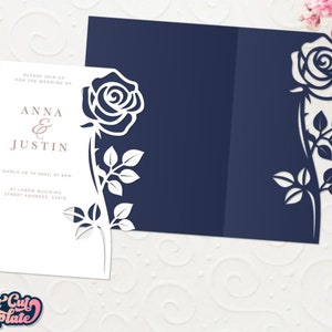 Rose wedding invitation SVG template 5x7, Wedding fold card, Quinceanera Birthday card, template Cricut, Silhouette Cameo, Laser cut .