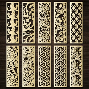 Decoratieve panelen, 10 sierpanelen bundelen DXF SVG, scheidingswand, bladwijzers set, CNC lasergesneden Cricut cameo, svg dxf cdr pdf png eps.