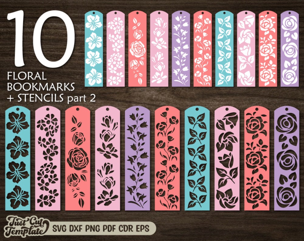 Set BOOKMARK SVG, 10 Cricut Bookmark Templates Svg, Bookmark Label Svg,  Floral Bookmark Svg Bundle, Laser Cut Bookmark, Papercut Bookmark. 