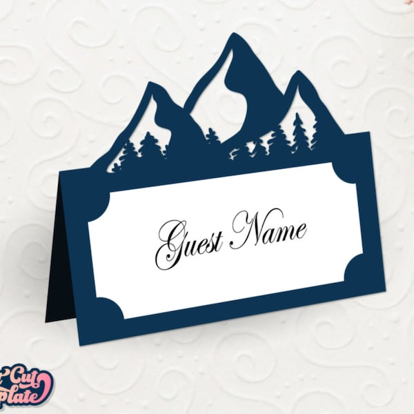 Mountains Forest place card SVG, Travel wedding table name card, Outdoor party guest name card, cutting template Cricut Cameo Laser cut.