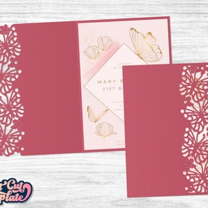 Faire-part de mariage papillon 5 x 7, carte de voeux d'anniversaire SVG, carte de mariage papillon SVG, faire-part de mariage svg Cricut, carte découpée au laser.