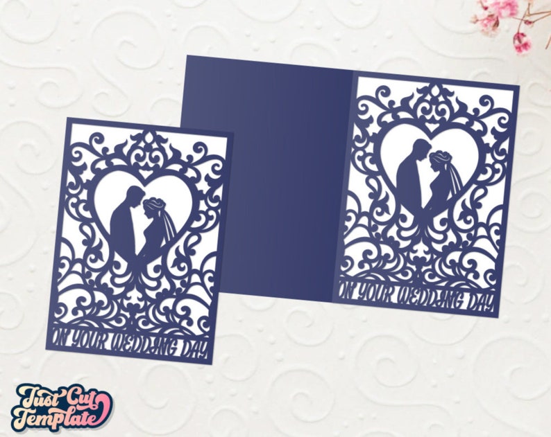 Wedding card SVG 5x7, Bride and groom wedding card, Wedding Day card, Fold card wedding invitation svg template Cricut Cameo Laser cut. image 2