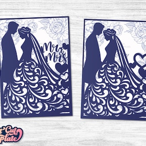 Busta tascabile SVG sposa e sposo 5x7, modelli SVG per inviti di nozze Cricut, tasca per matrimonio tagliata al laser, file per inviti di nozze sposa e sposo