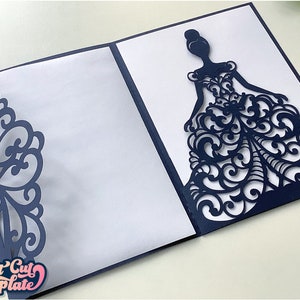 Prinzessin Party Einladung SVG 5x7, Quinceanera Einladung svg, Hochzeitseinladung SVG dreifach Cricut Cameo Vorlage, Laser geschnitten Umschlag.