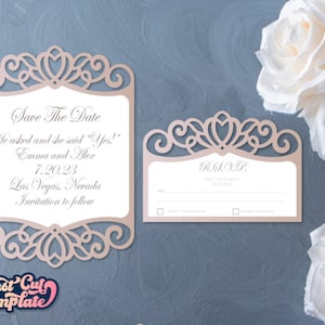 Invitation Cards, 5x7 Wedding invitation SVG, Wedding stationary, RSVP, Save the Date, Menu card, cutting templates Cricut Cameo Laser cut.