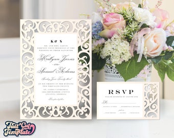 Wedding Cards SVG, 5x7 invitation cards, Wedding invitation SVG,  RSVP Save the Date Menu card, templates Cricut Cameo Laser cut.