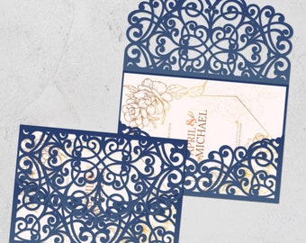 Lace pocket envelope SVG, 5x7 Wedding invitation SVG, Wedding cutout Envelope, Easy template Cricut Cameo Laser cut Dxf Cdr Pdf Png Studio3