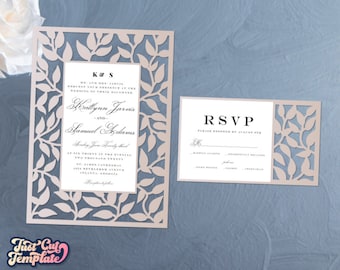 Feuilles de cartes SVG, SVG de faire-part de mariage, carte de feuille florale, carte Save the Date, cartes de mariage, modèles Cricut Cameo Laser cut papercut