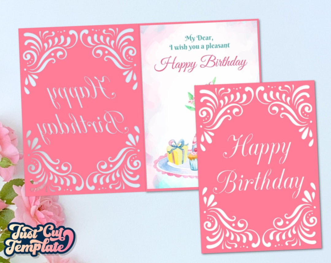 Happy Birthday SVG Card, Cricut Birthday Greeting Card, Laser Cut Happy