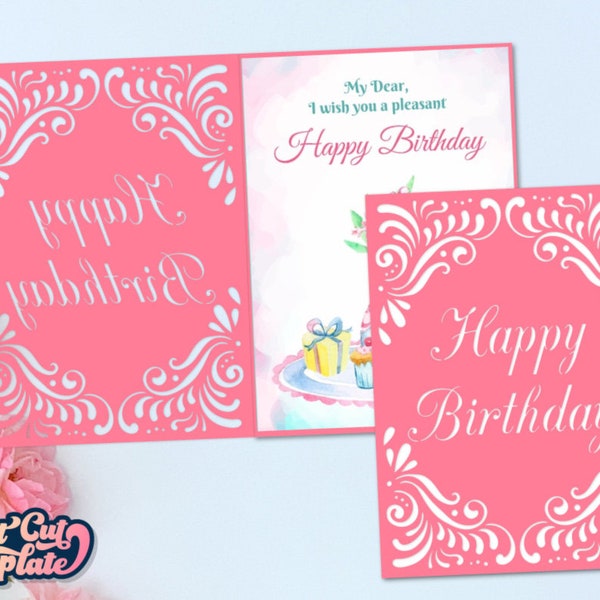 Happy Birthday SVG card, Cricut Birthday greeting card, Laser cut Happy Birthday card template, Digital Birthday card png, svg, dxf, cdr.