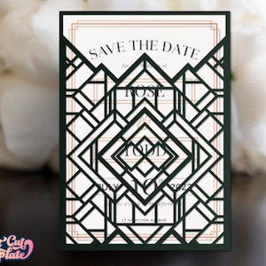 Convite de bolso Art Déco SVG 5x7, envelope de manga de casamento, tema dos anos 20, convite para festa do Grande Gatsby, modelo Cricut Cameo cortado a laser, digital.