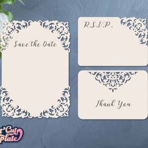 Modello SVG per cartolina di nozze Cricut, SVG per invito a nozze, cancelleria per matrimoni tagliata al laser, Salva la data, RSVP, Biglietti di ringraziamento che tagliano i file.