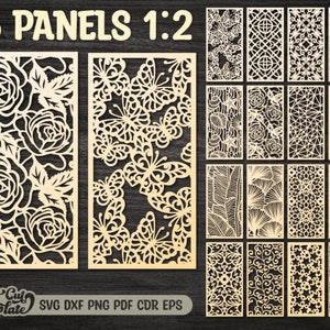 16 plantillas de paneles cortados con láser, juego de paneles SVG 1:2, patrón digital vectorial, panel de flores, patrones abstractos svg dxf, divisor de pantalla de gabinete.