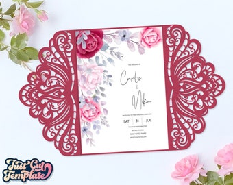 Lace Wedding invitation SVG, Gate card template, wedding invitation jacket, Cut invitation card, Lace card svg, Cricut Cameo Laser cut Dxf