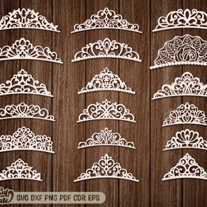 Tiara SVG, Set Tiara Prinzessin, Kronprinzessin SVG, Tiara für Mädchen Cricut Vorlagenset, Tiara Laser-Schnitt, Puppe Tiara Png, Krone Schnittdateien.