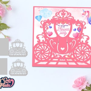 Convite de carruagem SVG, envelope Cricut Pocket, cartão de aniversário de princesa SVG, convite de casamento SVG, cartão de Quinceanera cortado a laser.
