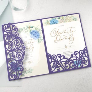 Busta a tre ante per matrimonio in formato SVG, modello per invito tascabile 5x7, Cricut Silhouette, file tagliato al laser per invito di matrimonio, dxf cdr pdf png eps