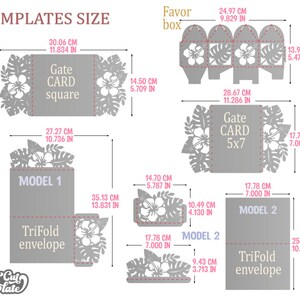 Tropical wedding invitation SVG set, 7 cut templates, Trifold envelope, Gate card, templates Cricut Cameo Laser cut SVG DXF Cdr Studio3 image 10