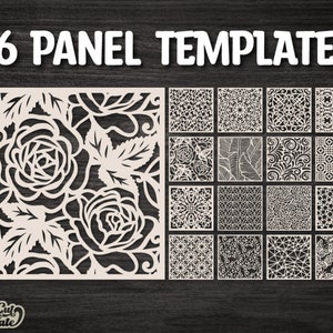 16 vierkante panelenset SVG DXF, lasergesneden decoratieve paneelsjablonen, bloemenpanelenset, wandgrillpaneel digitaal, kastschermverdeler.