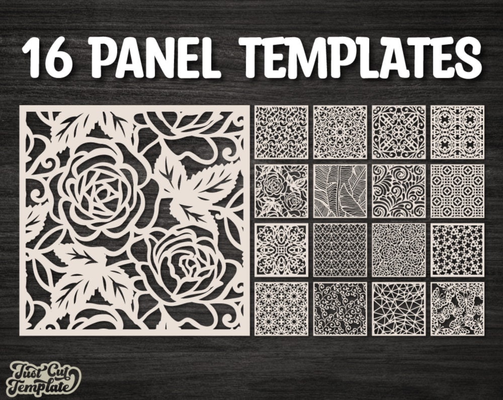 16 Square Panel set SVG DXF, Laser cut decorative Panel templates,  floral panels set, Wall Grill panel digital, Cabinet Screen Divider.