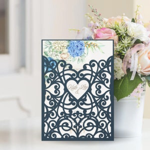 Herz Spitze Einladung Umschlag 5x7, Ärmel Hochzeitseinladung SVG, Hochzeitseinladung, Einladungshalter Vorlage Cricut Cameo Laser cut.