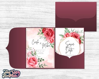 Trifold Wedding pocket envelope, simple wedding invitation SVG 5x7 cover, Classic tri fold template Cricut Cameo Laser cut papercut digital.