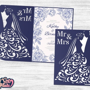 Bride and groom wedding invitation SVG template 5x7, Wedding fold card template Cricut, Bride and Groom card, Laser cut Wedding invitation.