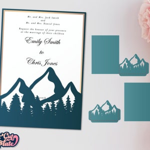 Berge Wald Einladung SVG, Reise Hochzeit Tascheneinladung SVG 5 x 7, Outdoor Hochzeit Schneidvorlage Cricut Cameo Laser geschnitten, digital.