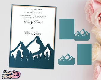 Mountains Forest invitation SVG, Travel Wedding pocket Invitation SVG 5x7, Outdoor wedding cutting template Cricut Cameo Laser cut, digital.
