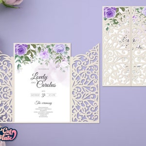 Carte de pli de porte Cricut, faire-part de mariage SVG, carte de porte de porte, invitation de portes forgées, invitation de coupe, modèle Cricut cameo découpé au laser.