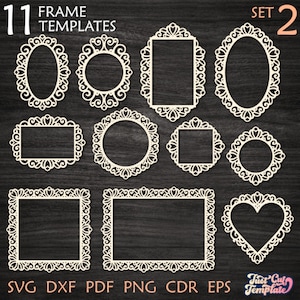 Frames SVG set, 11 Lasergesneden Frame sjablonen, Frame gesneden bestand, Swirly Mirror Photo Frame SVG bundel, Frame clipart, Ovaal frame, Hart frame.