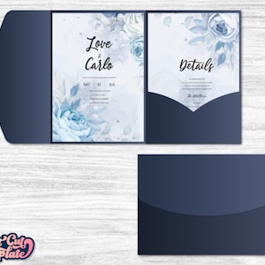 Einfache Trifold Hochzeitseinladung SVG, Hochzeit Tasche Umschlag 5x7, Einladung Cover Vorlage Cricut Cameo Laser geschnitten Papierschnitt, digital.