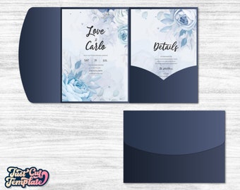 Simple Trifold Wedding invitation SVG, Wedding pocket envelope 5x7, Invitation cover template Cricut Cameo Laser cut papercut, digital.