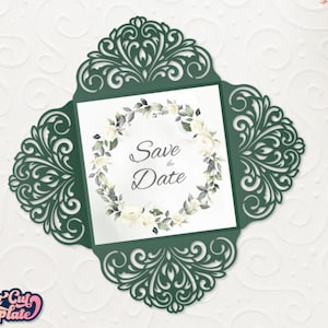 Invito a quattro ante Cricut SVG, copertina per invito a quattro ante, biglietto d'invito per matrimonio, busta per matrimonio, modello Cricut Cameo tagliato al laser.