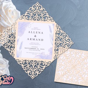 Spitze Hochzeitseinladung SVG, vierfache Einladungskarte, quadratische Einladungskarte, Einladungshülle, Schneidevorlage Cricut Cameo Laser cut.