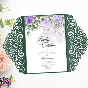 Gate Wedding Invitation SVG, Wedding Gate fold card 5x7, Spring wedding invitation, lace cutting template Cricut Cameo Laser cut Digital.