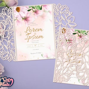 Magnolie Hochzeit Luxus Einladung SVG 5x7, Tor Kartenvorlage Cricut, Laser geschnitten Hochzeitseinladung, Magnolie svg karte, svg dxf studio3 cdr png.