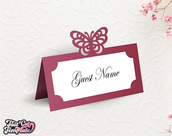 Place card Butterfly SVG, Wedding escort card, tent card, table name card, Wedding stationery templates Cricut Cameo Laser cut Dxf Pdf Png