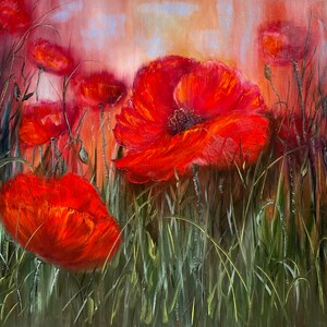 Fragility and originality - red poppy ORIGINAL oil painting on canvas stretched 55*65cm,22*26inch - best gift christmas, birthday, woman