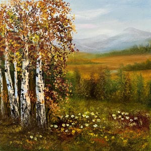 Promise of Autumn - original oil painting 16x16inch, 40x40cm on canvas on stretcher, landscape impressionism meadow flowers