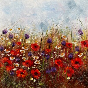 Red meadow poppies - original oil painting flowers 40*40cm, 16*16 inch